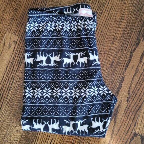 Pink Rose Holiday Tights Reindeer Print Leggings Women's Size Medium - Picture 7 of 8